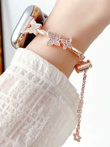 1 Stück Damen Armbanduhrarmband aus Zinklegierung mit Strass-Schmetterling, kompatibel mit Apple Watch Bändern 38 mm, 40 mm, 41 mm, 42 mm, 44 mm, 45 mm, 49 mm (S10 42) mm (S10 46) mm, exquisites Damen Metallarmband kompatibel mit Series Ultra 2 S10 SE 9 8 7 SE 6 5 4 3 2 1, hochwertiges modisches Uhr-Accessoire, Smartwatch-Armband/-Band, einzigartiges, personalisiertes und stilvolles Armband, Geschenkidee für Party, Bankett, Valentinstag/Muttertag, Modezubehör