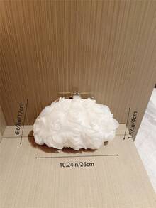1个精致花朵设计手拿包，仿珍珠手提包，白色浪漫婚礼钱包，新娘包，正式晚宴包，带链条，仿珍珠包 - 白色 - 查看 7