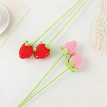 8pcs Handmade Crochet Strawberry Flower Bouquet, Red & Pink, Suitable For Home Decor, Holiday Decor, Valentine's Day & Birthday Gifts, Creative Present