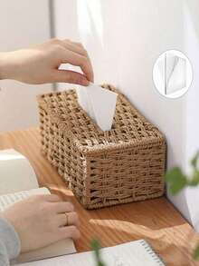 1pc Handmade Woven Tissue Box, Oriental Zen Minimalist Style, Suitable For Living Room, Bedroom, Office - Multicolor - View 7