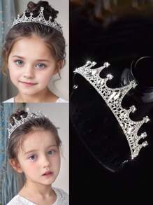 1pc Elegant Palace Style Rhinestone Studded Crown, Suitable For Performance, Birthday, Party, Flower Girl, Photo Shooting, High-End Decorative Kids Hair Accessory