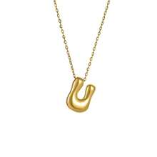 18K Bubble Letter Necklace Gold For Women, Initial Necklaces Rhinestone Chunky Bubble Letter Necklace As Mother's Day Gifts Charm Puff Name Pendant Alphabet Necklaces Non Tarnish Gold Plated Jewelry