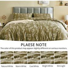 Duvet Cover King Size, Reversible Floral Lavender Duvet Cover Set With Zipper Closure, 3 Pieces Botanical Patterns Soft Microfiber Bedding Set (90"X104", 2 Pillow Cases 20"*36") - 01 - 橄欖綠葉(無被子) - 查看 6