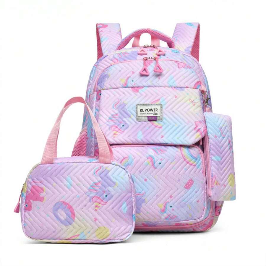 Kit com 3 Bolsa Mochila Feminina Nylon Escolar Estojo Bolsinha infantil