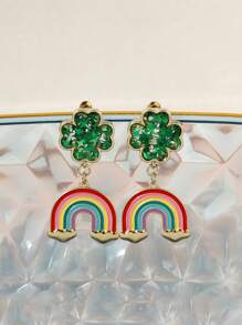 1 par de aretes de tachuela con forma de arcoíris, artísticos y lindos, aptos para que las mujeres los usen en festivales