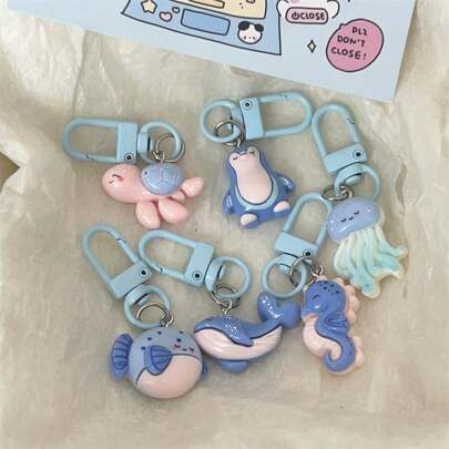 6pcs Cute Ocean Animal Keychain, Fun Lovely Keyring, Girls' Bag Charm, Gift For Couples, Friends, Students School Cartoon Animal Car Accessories Goth Y2k Bag Accessories Lanyards With Id Holder Car Accessories Bag Charms Christmas