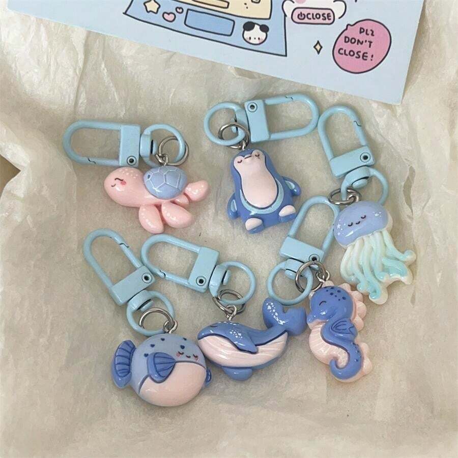 6 pezzi Portachiavi carino a tema animali , ciondolo portachiavi divertente e carino, accessorio per borse da ragazza, regalo per coppie, amici, studenti, accessori per auto a tema cartone animato, accessori per borse in stile gotico e Y2K, portachiavi con porta-badge, accessori per auto e borse, regali di Natale