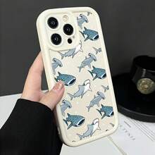 Shark Comfortable To Hold, Durable And Stylish, High Quality Protective Phone Case, Suitable For Iphone 16/15/14/13/12/11/X/7/6 Series, Black/White Background, Camera Lens Protection, Shockproof, Anti Slip, Lightweight, TPU Material - 黑色 - 查看 5