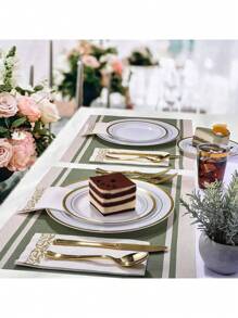 10/25/50/100 Pcs Gold Stainless Steel/Plastic Reusable Cutlery Set, Includes Cake/Salad Forks, Spoons, Knives, Dishwasher Safe Flatware For Home, Restaurant, Wedding, Outdoor, Birthday, Party, Holiday