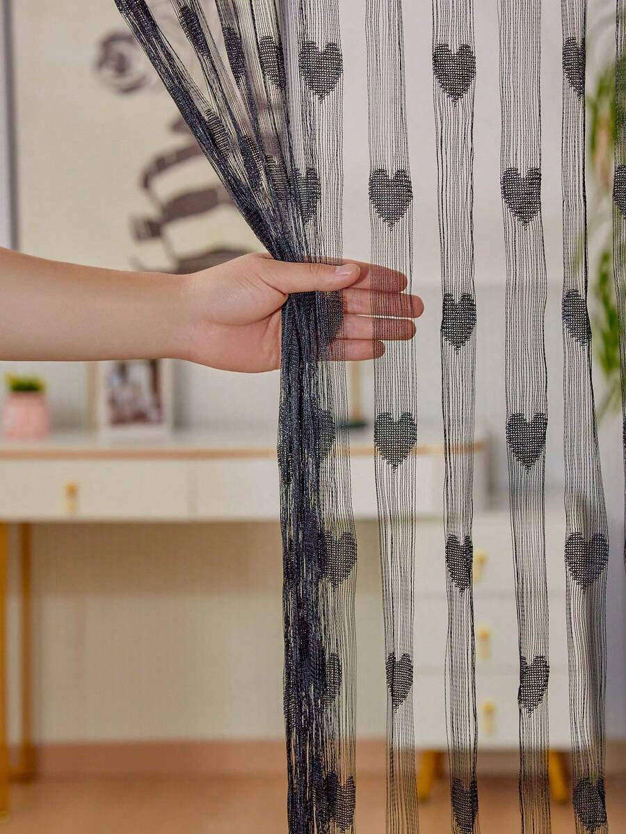 1pc Heart Decor Curtain, For Valentine's Day Party & Everyday Use - Black - View 1