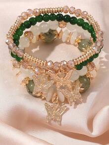 4pcs/Set Bohemian Style Stacked Bracelet Set With Colorful Butterfly Beaded Multi-Layer Bracelets - Multicolor - View 15