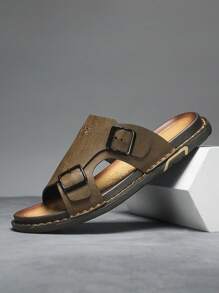 Sandales style arabe classiques pour hommes, tongs noires respirantes, chaussures de plage décontractées à bout ouvert, boucle réglable, haut de gamme, semelle épaisse, imprimé lettre, antidérapante, imperméable, design Glissant convenant aux personnes âgées et d'âge moyen, intérieur et extérieur, voyage, activités quotidiennes