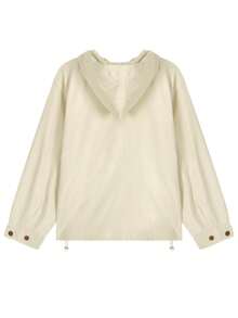 Chic Korean Style Autumn New Drawstring Hem Design Utility Pockets Hooded Windbreaker Jacket Coat - Beige - View 5