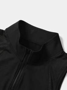 Parte superior de malla sin mangas de mujer con cuello alto y media cremallera, camisa deportiva transpirable para fitness, yoga y tenis