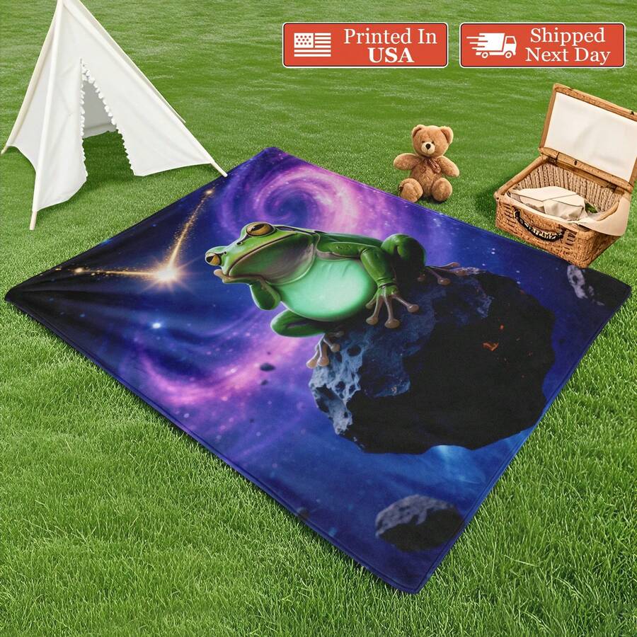 Animal Frog Meteorite  Cool Skin Friendly Outdoor Picnic Blanket Warm Cozy Flannel Throw Blanket For Sofa Bed Travel Camping Living Room Office Chair Polyester Gift For Family Or Friends - Multicolor - View 1