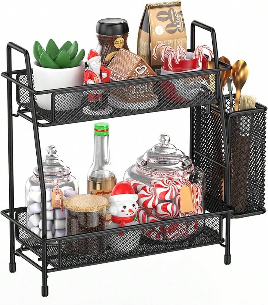 Countertop Organizer For Bathroom Counter, The Organizer For Bedroom, Spice Rack Organizer For Kitchen Counter Shelf With Small Basket