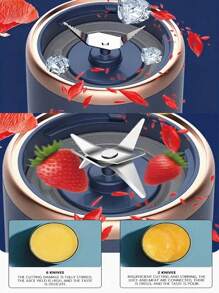 1 pieza Licuadora/Exprimidor portátil 2 en 1 con diseño de doble vaso, cuchillas de acero inoxidable, recargable por USB, fácil de limpiar para hacer smoothies, cubitos de hielo, uso en cocina y exterior, regalo perfecto para el Día de San Valentín y Día de la Madre | Diseño moderno y elegante | Plástico ABS grado alimentario