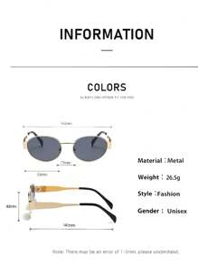 1pc Oval Metal Small Frame Fashion Eyeglasses, Casual & Versatile