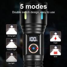 Digital Display Flashlight,USB Rechargeable Light, High Power Long Range LED Flashlight,Telescopic Zoom Torch Camping Lantern,Portable Flashlight,Single Port Type-C Port Can Support Output Durable Flashlight For Outdoor Flashlight,Emergency Flashlight,Camping Flashlight