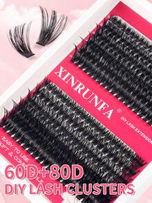 60D+80D假睫毛簇妆睫毛套装240片大容量DIY单簇分段式自延长睫毛10--18mm自然浓密混合套装节日派对和初学者必备 - 黑色 - 查看 5