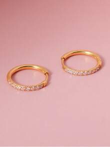 1 对不锈钢方晶锆石装饰环状耳环，适合女士宴会约会礼物时尚珠宝多派对佩戴 6 毫米 8 毫米 10 毫米 12 毫米 14 毫米 16 毫米多种尺寸 - 玫瑰金 - 查看 20