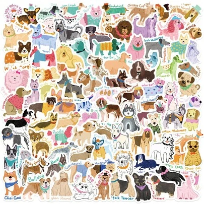 100 Piezas Pegatinas de Perro Estilo Acuarela, Decoraciones de Fiesta de Perro, Juguetes de Perro, Decoraciones de Perro, Pegatinas Lindas, Pegatinas de Dibujos Animados, Pegatinas de Vinilo Impermeables, Paquete de Pegatinas Estéticas para Portátil, Pegatinas para Monopatín, Pegatinas para Botellas de Agua, Pegatinas para Cuadernos