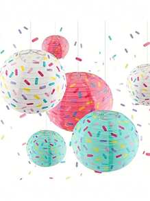 3pcs Paper Ice Cream & Donut Shaped Lanterns - Party Hanging Paper Lanterns, Birthday Party Candy Macaron Round Folding Paper Lanterns, Suitable For Wedding, Birthday, Christening And Various Festivals - No Power Required, No Feathers
