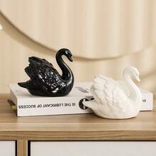1pc Black & White Swan Ceramic Ornament, Creative Animal Decor For Living Room, Study - Multicolor - View 5