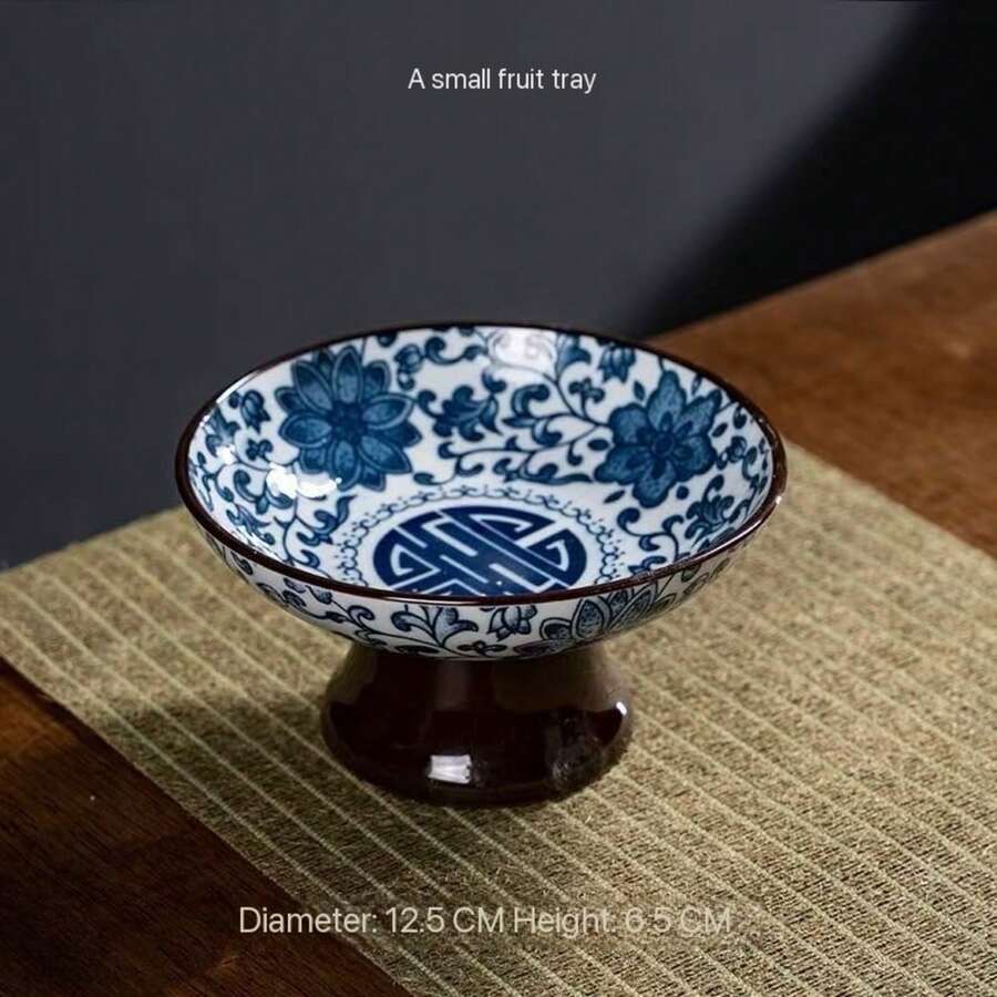 Vintage Blue And White Chinese Style Ceramic Teapot Plate, High Footed Fruit Plate, Small Dish, Chinese Style Snack Bowl, Dry Fruit Dish, Ceramic Tray