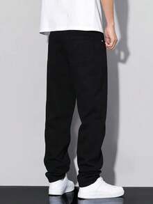 Men's Straight Tailored Trousers Tex Jeans With Comfort In Black Cotton - màu đen - Xem 4