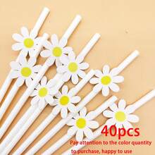 20/40 根雏菊纸吸管，粉色/黄色/紫色/白色，花形吸管 - 优质牛皮纸，粉色色调，婚礼必备，适合夏威夷派对、家庭聚会、生日、派对用品和婚礼装饰。 - 彩色 - 查看 10