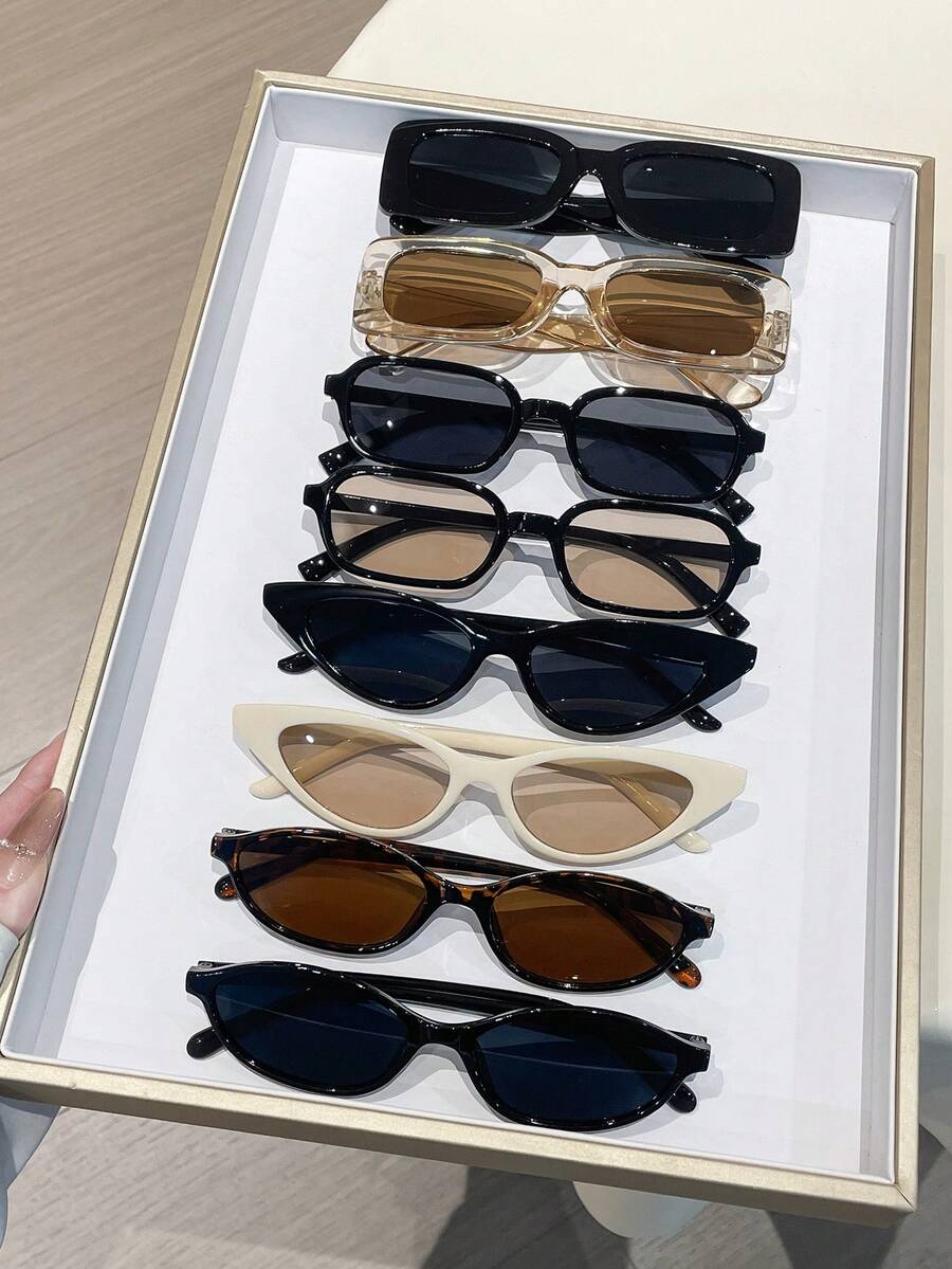 Set de 8 piezas de gafas de mujer con montura pequeña y casual, elegantes y versátiles para uso diario, playa, fiesta, como regalo - Multicolor - Ver 1