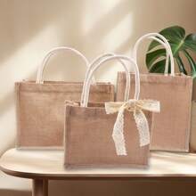 3/5pcs 38*27*19cm Natural Linen Bags, Plain Shopping Bags, Linen Gift Bags, DIY Vintage Linen Tote Bags, Wholesale Linen Handbags