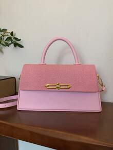 Women's Structured Box Handbag, Elegant Fashion Shoulder Bag, Pink - Pink - View 2