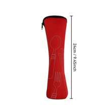 1 pieza Bolsa de almacenamiento para juego de cubiertos de acero inoxidable multicolor | Estuche reutilizable para transportar - 24 cm, para trabajo, escuela y viajes al aire libre, sin incluir tenedor, cuchara, cuchillo, accesorios de picnic