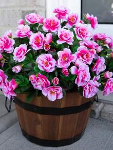 6 Bunches Of Artificial Silk Rhododendron, 13in Spring Decorative Artificial Outdoor Flowers And Plants, UV Resistant, Realistic, Suitable For Outdoor Potted Plants, Porch, Patio, Balcony, Garden, Courtyard Home Decoration - Hồng - Xem 2