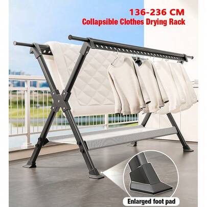 Joybos Clothes Drying Rack Foldable, Large Laundry Drying Rack Collapsible, Stainless Steel Drying Rack Clothing For Indoor Outdoor, Easy To Fold, 2 Drying Rails, 230cm, Gray