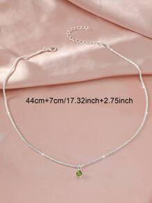 1 Stück minimalistischer, eleganter Halskette aus Silber-Kupfer-Legierung mit grünem Kristall Anhänger, vielseitig für Damen, Geschenk/Alltag/Party/Strandoutfit