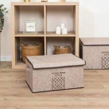 MADE IN TURKEY Felt Style Storage Box With Lid Maxi | 47 X 37 X 24 Cm | Polypropylene And Cardboard | Home Storage Organizer - Cream - View 1