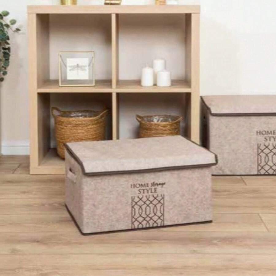 MADE IN TURKEY Felt Style Storage Box With Lid Maxi | 47 X 37 X 24 Cm | Polypropylene And Cardboard | Home Storage Organizer - Cream - View 1