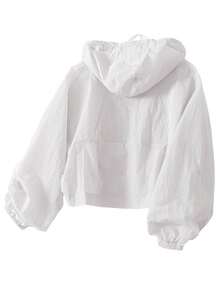 Women Sun Crop Jacket Loose Solid Color Long Sleeve Zipper Hoodie With Pockets For Summer Spring - trắng - Xem 7