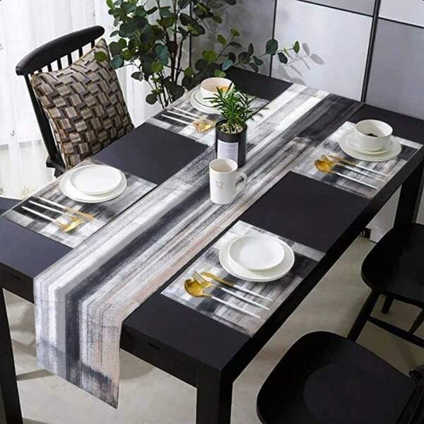 A Set Of 6 Daily Dining Table Mats And 1 Daily Dining Table Mat, Designed With A Blend Pattern, Woven From 100% Polyester Fiber, Measuring 12 * 18 Inches, In Multiple Sizes, Set, Dustproof And Oil Proof, Reusable, Machine Washable Polyester Fiber, Square Dining Mat, Suitable For Holiday Occasions
