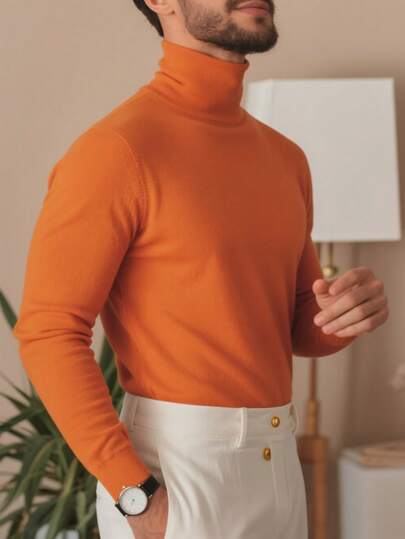 Herren einfarbiger Langarm Lässig vielseitiger Mock Neck Pullover, für Herbst und Winter