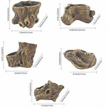 1pc Vintage Cement Tree Stump Planter - Rustic Style Design For Succulent & Green Plants, Indoor/Outdoor Decor Pot With Drainage Hole - Multicolor - View 4