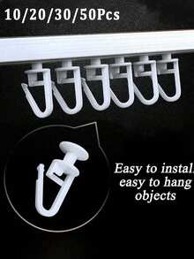 Easy-Install White Plastic Curtain Hooks - Glider ShapeFor Pencil Pleats, Contemporary Style Window Curtain Runners With Hanging Capability, Easyinstall Hooks|Sleek White Finish|Practical Design,Suitable For Caravans, Ceilings, And Shower Curtains. - Multicolor - View 1