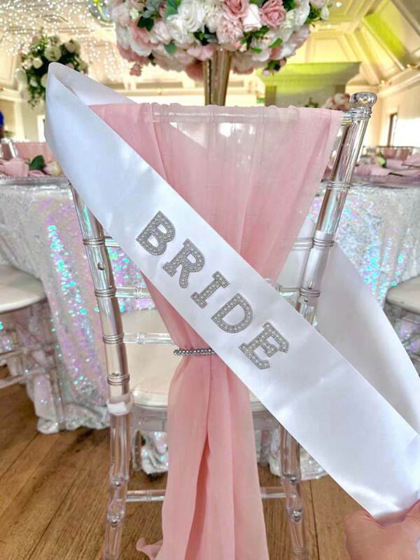 1 Piece White Shoulder Strap, Bridal Etiquette Ribbon, Wedding Decoration Ribbon, White Faux Pearl Letter Shoulder Strap, Wedding Party Streamer, Bridal Shower Bride Team TRIDE Etiquette Ribbon