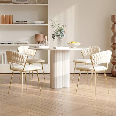 (2 piezas) Juego de dos sillas de comedor con respaldo, sillas de cocina tapizadas en terciopelo con cojines tejidos, patas de metal dorado y sillas laterales, sillas de metal, adecuadas para mesa de comedor, comedor, cocina, sala de estar, color negro