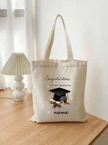 1pc Custom Graduation Name Congratulations 2025 Personalized Canvas Tote Bag, Durable Large Capacity, Simple Style, With Ideal Graduation Gift For Gift Bag