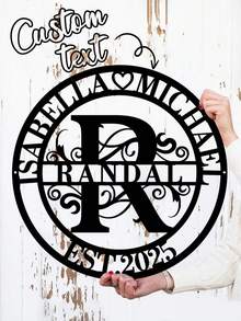 1pc Custom Name Sign, Family Name Sign, Patio Decor, Metal Art, Personalized Unique Ideal Gifts For Mother's Day, Birthdays, Valentine Day, Graduation, Weddings, Monogram Wall Decor For Housewarming Living Room, Bedroom, Tea Room, Home, Bathroom, School, Garden, Dining Room, Valentine Day Decor - Black - View 3