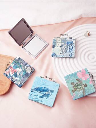 Faltbarer kompakter Kosmetikspiegel, leicht & ultradünn, Handhandspiegel, strapazierfähiges PU-Leder, geeignet für alle Anlässe und Menschen, faltbarer Quadrat, tragbar